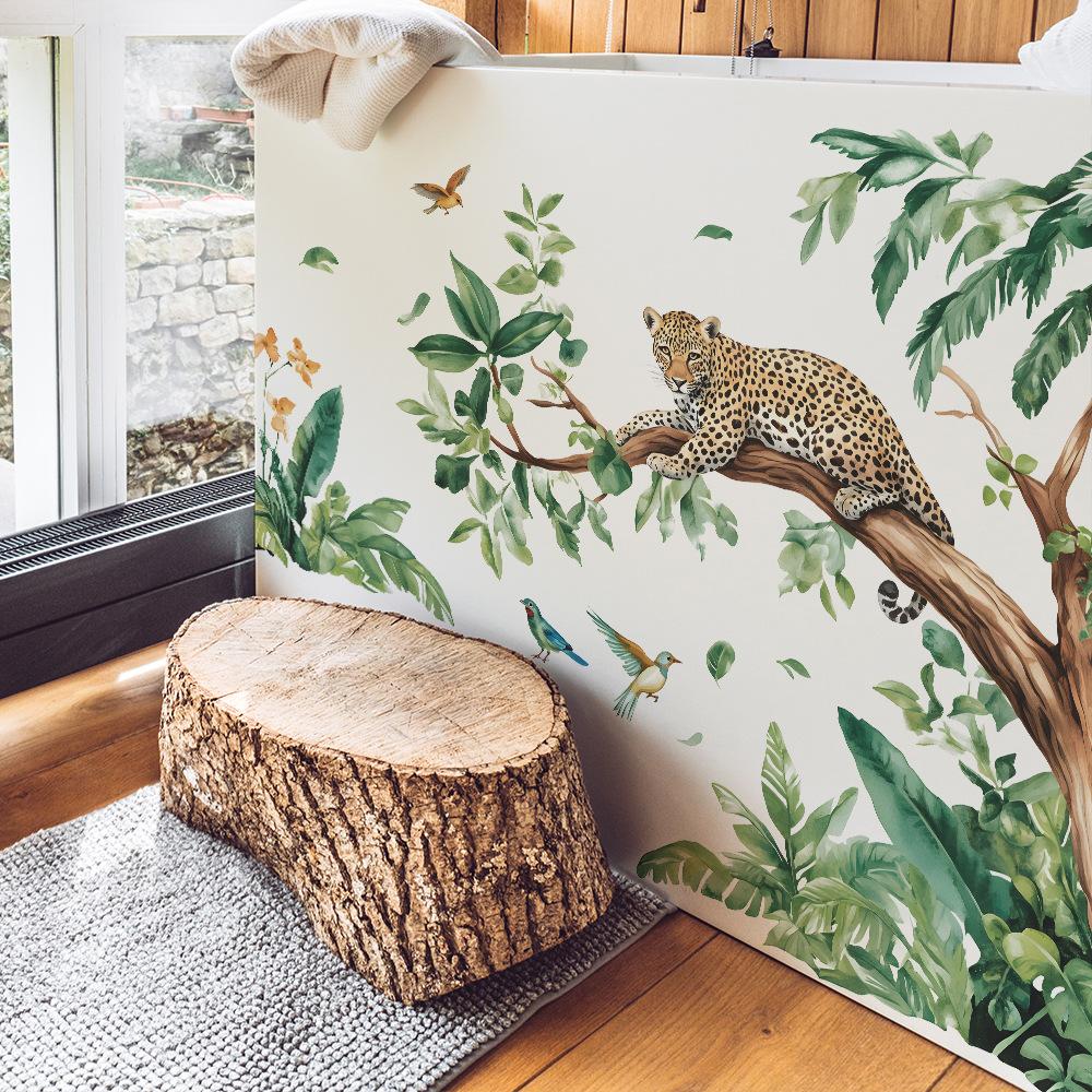 2 Pcs Creative Branches Money Leopard Bedroom Living Room Background Landscaping Decorative Wall Stickers