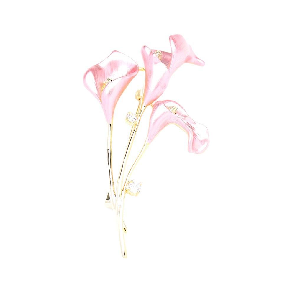 Sun cloud simple and elegant simple blue pink calla lily dripping oil flower brooch real gold electroplating exaggerated bouquet pin women's model