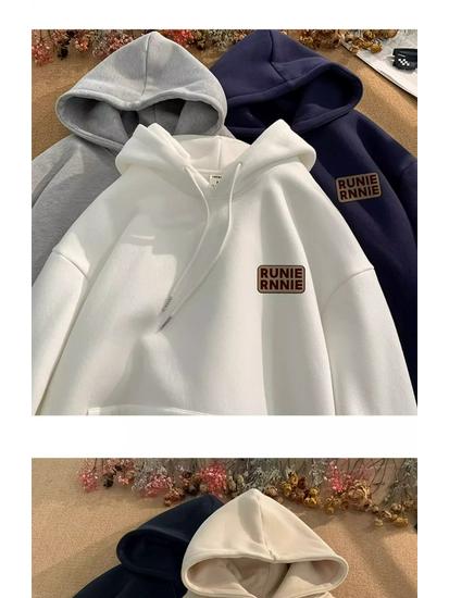 Męska bluza z kapturem w amerykańskim stylu, ciężka, oversize, z aksamitem - Jesień/Zima, młodzieżowa kurtka-bluza
