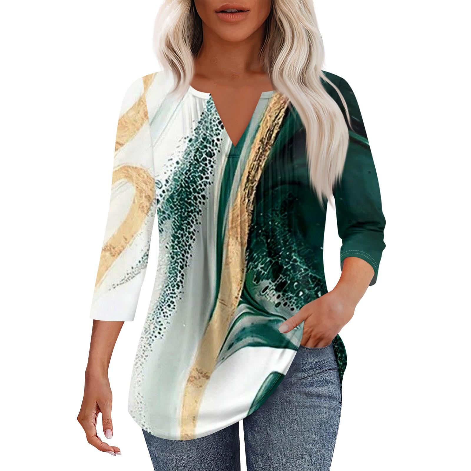 

Женская модная повседневная плиссированная футболка с V-образным вырезом и рукавом семь четвертей XXL зелёный