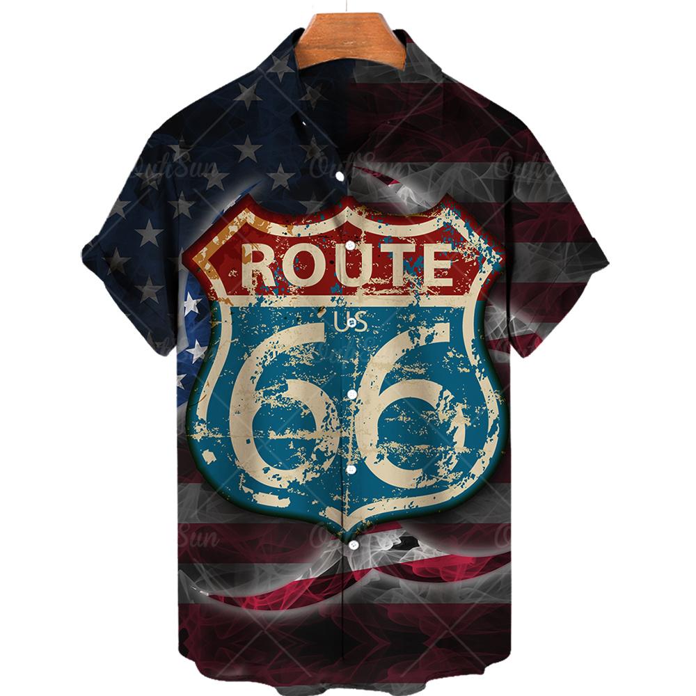 Camicia Nuova da Uomo Hawaiana Route 66 Street Classic Stampa 3D Manica Corta T-shirt Musica Rock Collo Revers Taglia Larga Uomo Top Vestiti Vintage