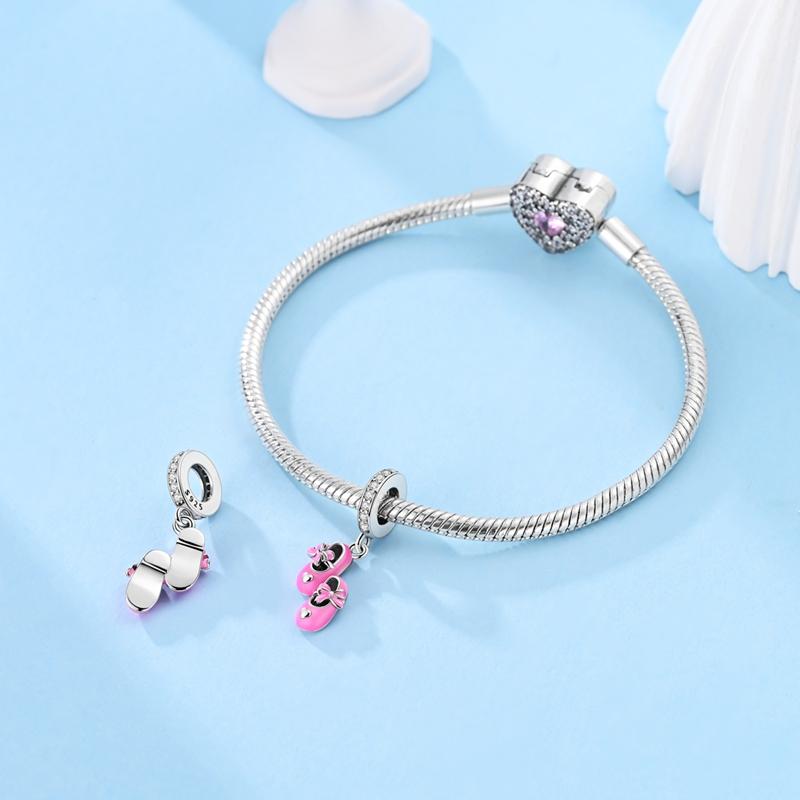Charm Bead Charms Authentic copper Pink Bow Tie Girl Shoes Bead Charms Compatible With Bracelets Women Jewellery Diy Fine Gift Accessory
