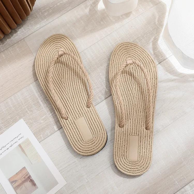 Fashion Fashion Summer Flip Flops Straw SandalsWomen Hotel Slippers Ladies Shoes Indoor Outdoor Flip-Flops Beach Flat Slides