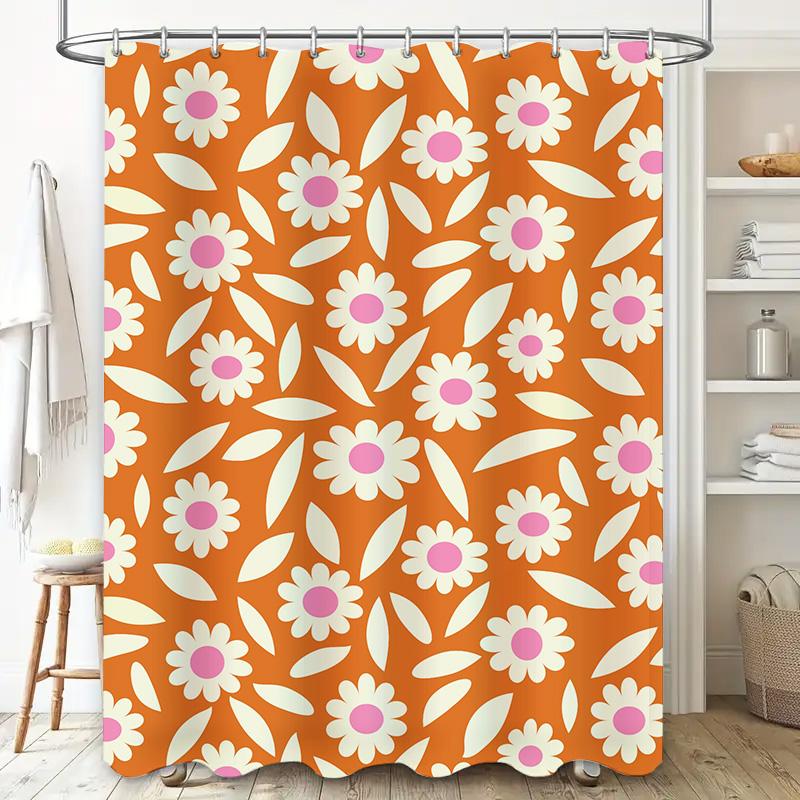 Vintage Floral Shower Curtain Orange White Pink Design with Waterproof Fabric for Bathroom Decor Free US Shipping