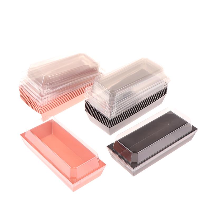 10Pcs Black Pink Fruit Cut Packing Box With Transparent Lids Sushi Box Disposable Takeaway Box Cake Bread Takeout Packing Boxes