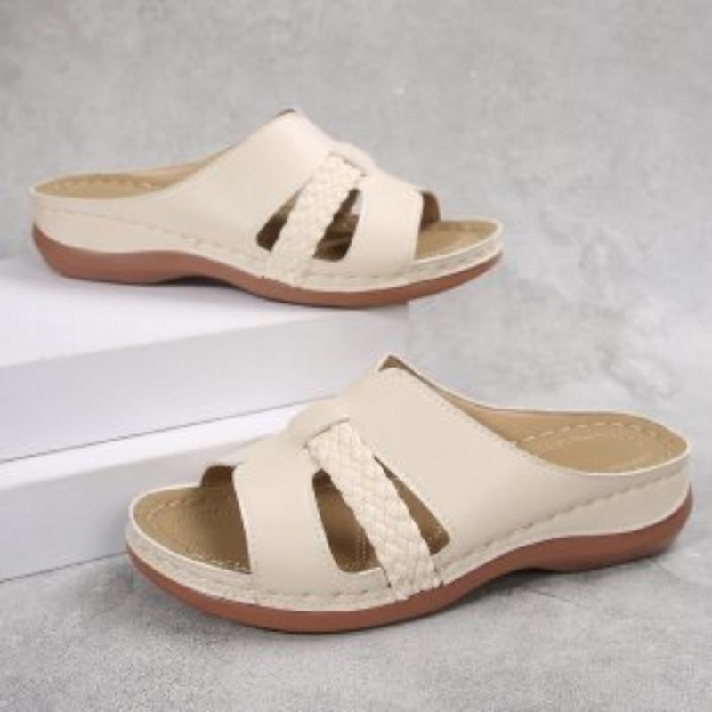 

New large size one-character thick-soled slippers women s hollow open-toe sewing line light beach cool slippers 43