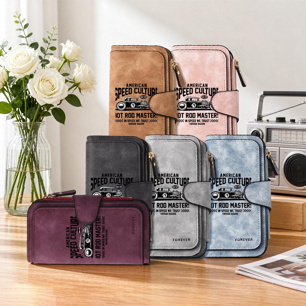 Vintage Car Pattern Long Wallet Large Capacity Multi Card Slot Daily Carry Leather Purse