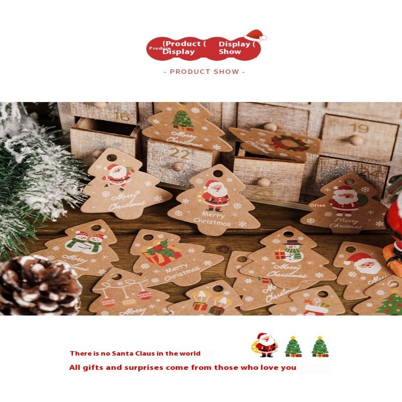 48Pcs Xmas Tree Tags Gift Bags Hanging Kraft Paper Tag Retro Christmas Candy Cookies Packaging Supplies Noel Navidad Decoration