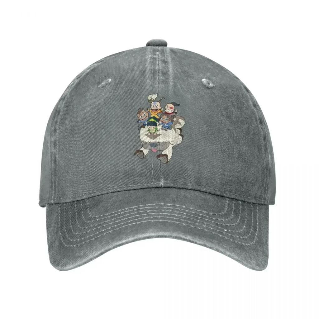 Avatar Der Herr der Elemente Gruppe Chibi Baseballkappen Retro verwaschene Jeans Sonnenschutzmütze Unisex Outdoor Ganzjahres-Reisekappen Kappe