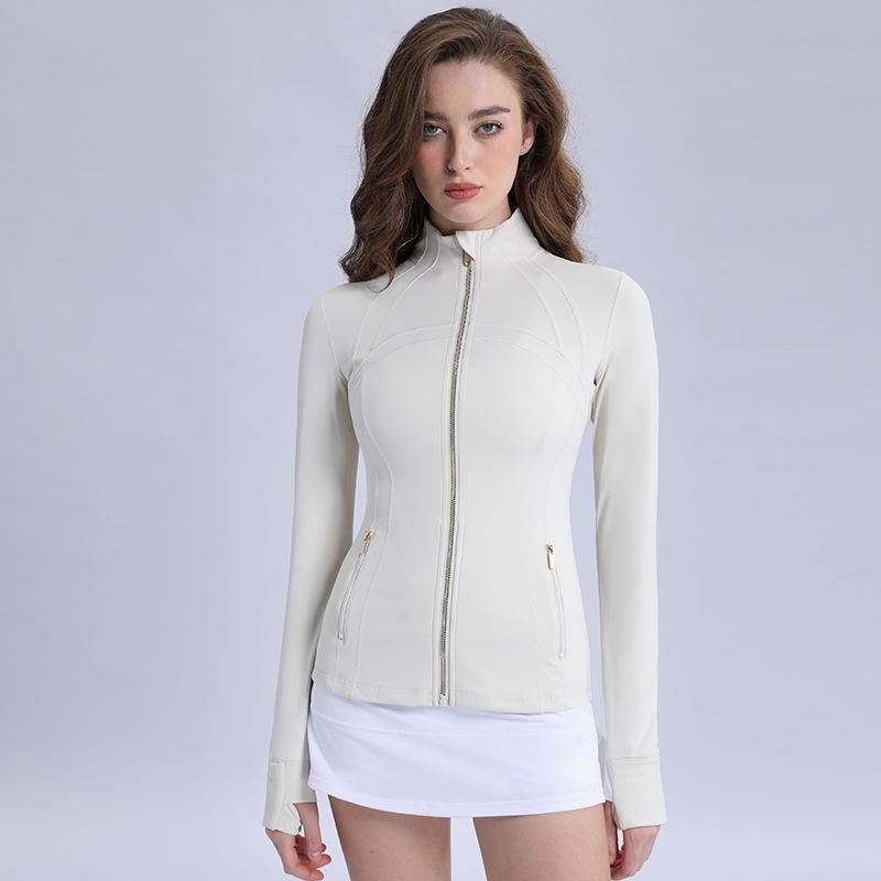 Nová edice Dámská nylon-spandexová jógová bunda se stojáčkem - Oboustranně broušený sportovní top na zip