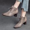 Spitze Zehen-High-Heel-Sandalen aus echtem Leder, atmungsaktiv, ausgehöhlte Stiefel, Retro-Damenschuhe