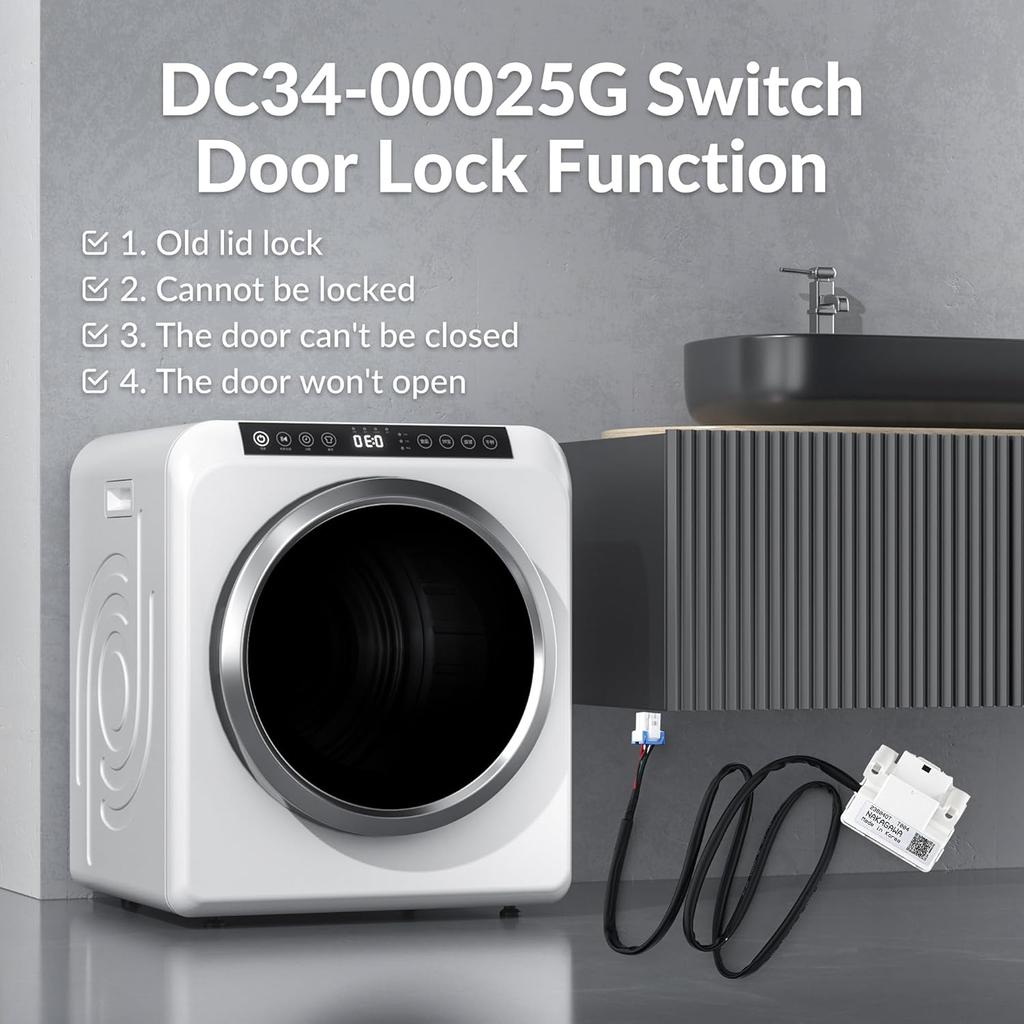 Puxyblue DC34-00025G Switch Door Lock Fit For Samsung WA50R5200AW/US WA50T5300AC/US WA54R7600AC/US Series Washing Machine Parts Replace AP6884125