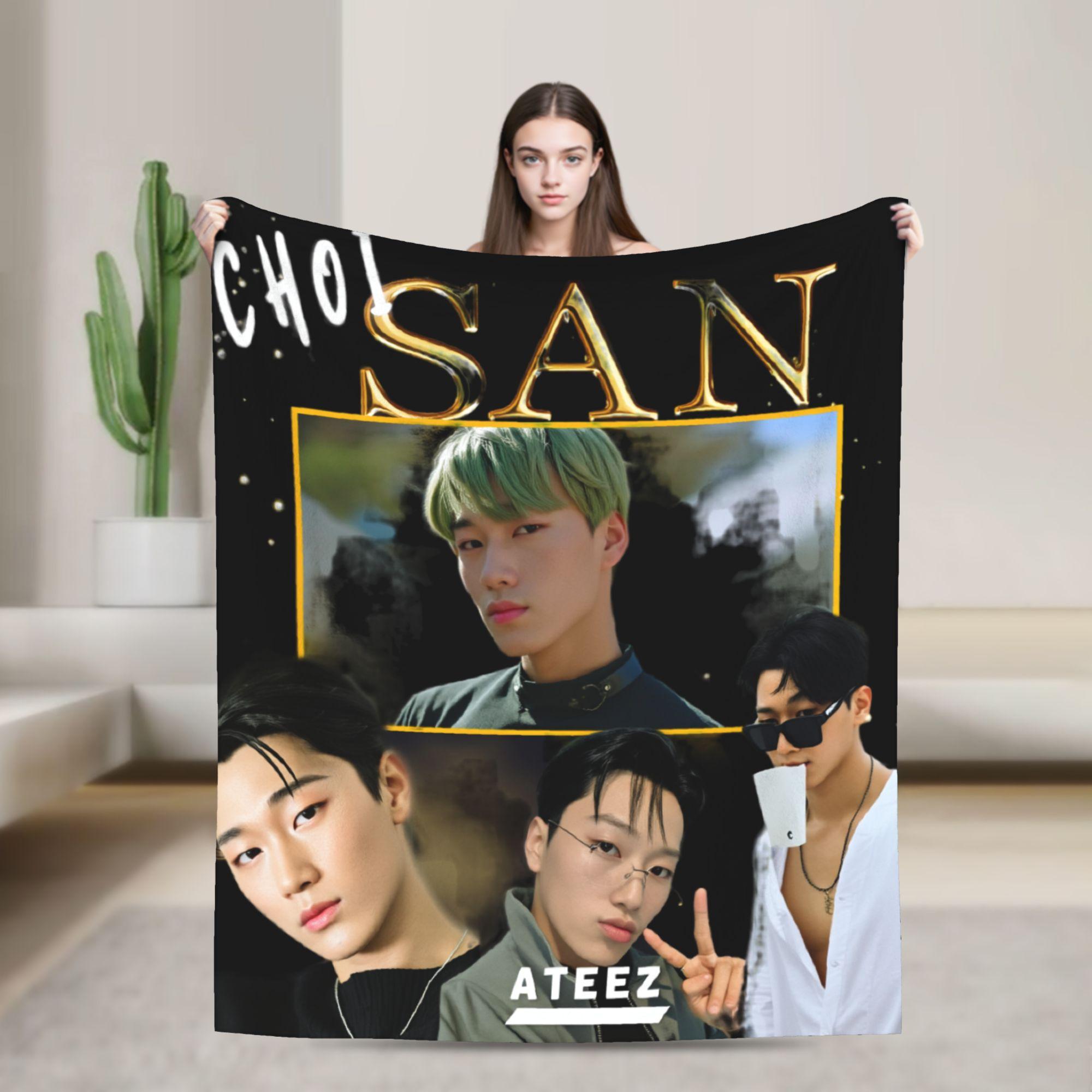 

Soft Warm Blankets Camping ATEEZ Choi San Bedding Throws Flannel Bedspread For Couch Chair Fluffy Sofa Bed Cover 30x40in