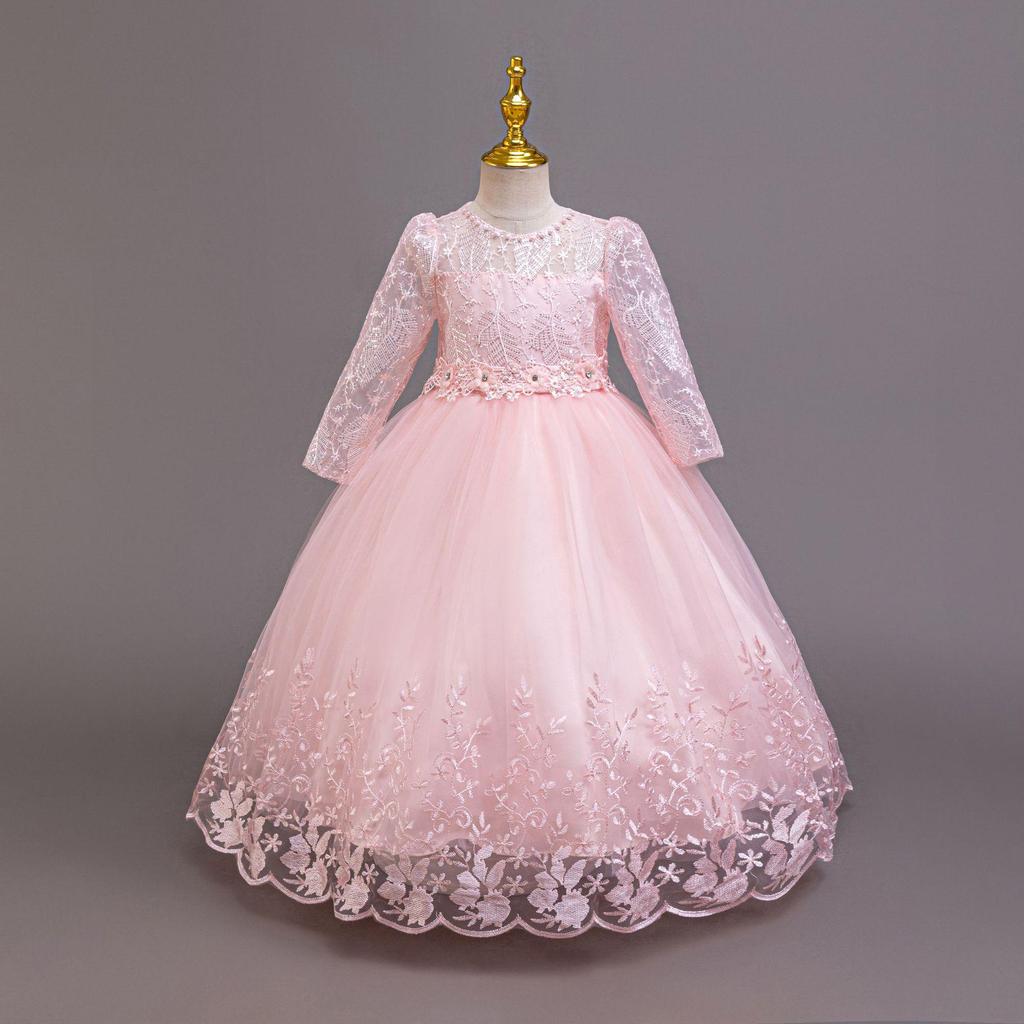 Long Sleeve Lace Princess Dress for Girls - Evening and Performance Wear