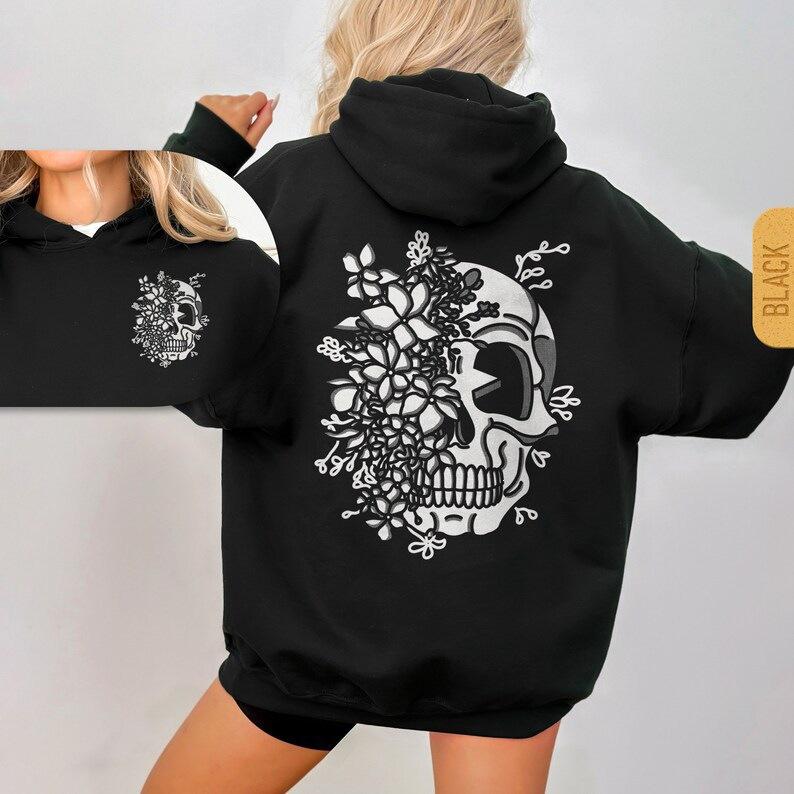 Herbst/Winter Kapuzenpullover mit Totenkopf-Aufdruck für Damen