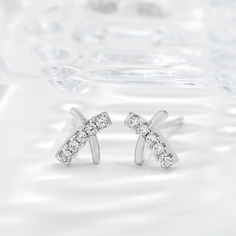 Small Lines X Earrings Japanese and Korean Version Diamond-set High-end Feel Personalized and Cold Style Letter Cross Pearl Earrings