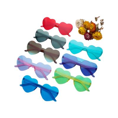 Party Favor Candy Color Trendy Eyewear Sunglasses for Women Rimless Heart Sunglasses Heart Glasses