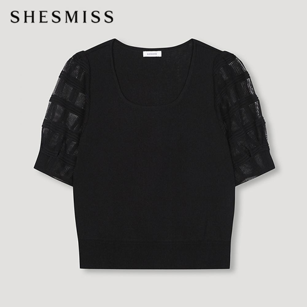 

She S miSS Crochet Sleeve Square Neck Knit SSkpon22040 Bk blacks/66