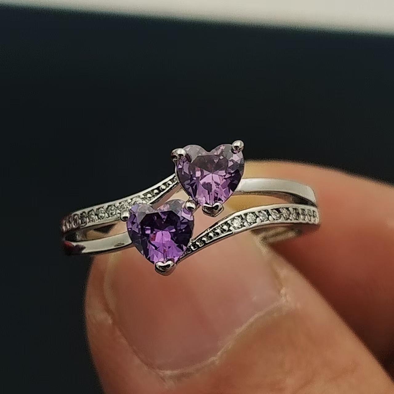 

Двойная любовь Цир*****Пеновое кольцо Женское кольцо из меди с платиновым покрытием и драгоценным камнем в форме двойного сердца Ювелирные изделия opening adjustable