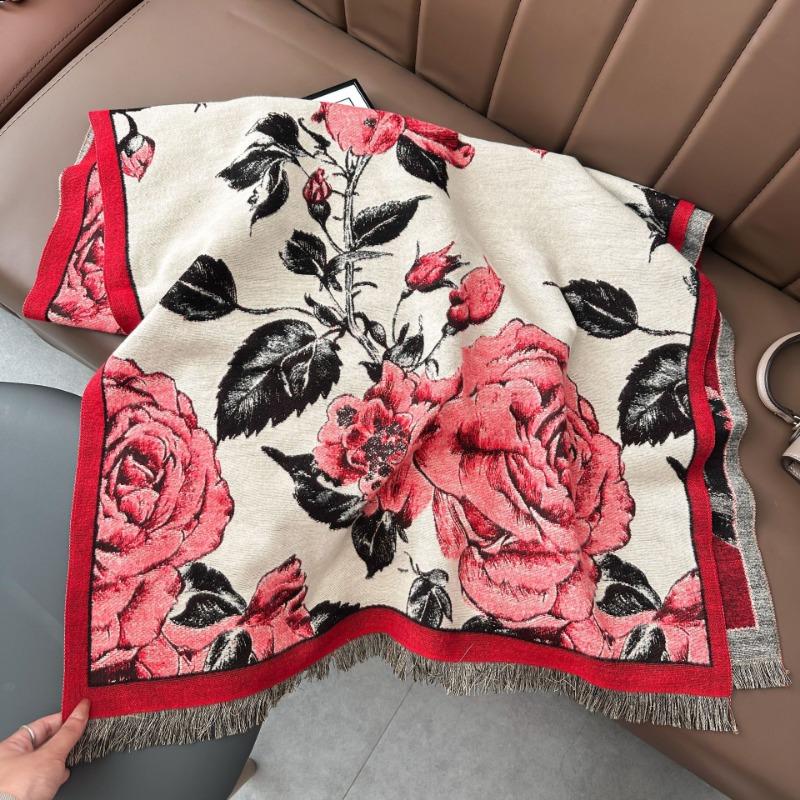 Flower scarf women's imitation cashmere retro temperament printing thickened warm scarf travel outside fashion temperament shawl