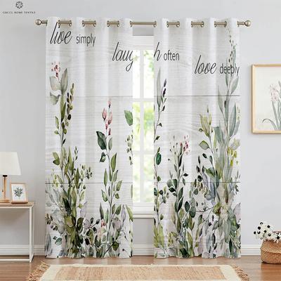 2pcs Wood Flower Sunflower Print Curtain Rod Pocket Retro Pastoral Style Bedroom Living Room Kitchen Decorative Curtains