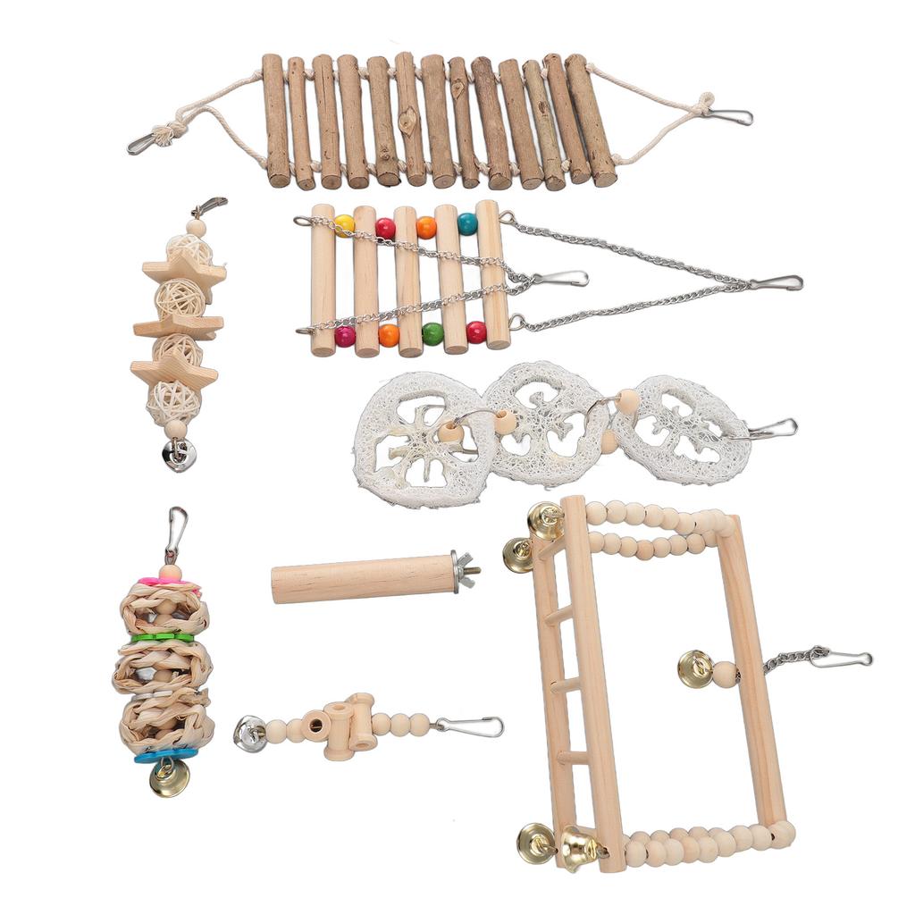 8pcs Parrot Chewing Toy Shredding Foraging Toys Climbing Ladder Cage Toys for Medium Small Size