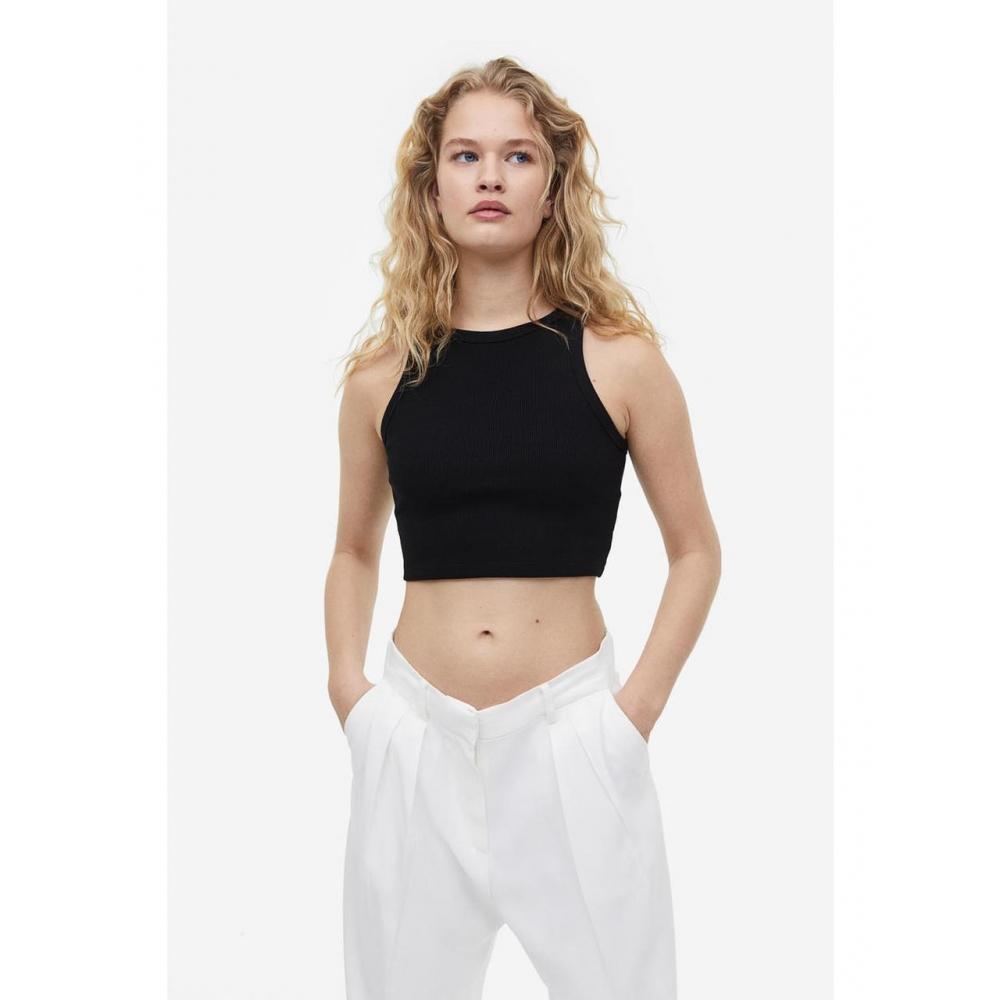 

H&M Sleeveless Cropped Top Black 1049251001