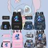 Stylish Black Stitch Backpack Set With Versatile Shoulder Bag And Pencil Case For School