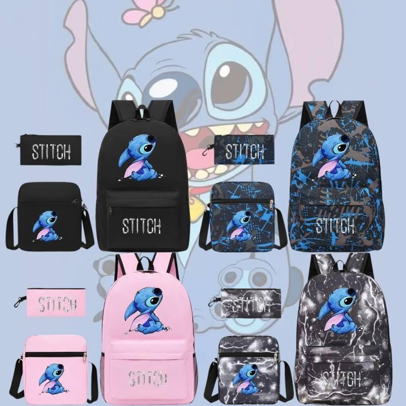 Stylish Black Stitch Backpack Set With Versatile Shoulder Bag And Pencil Case For School