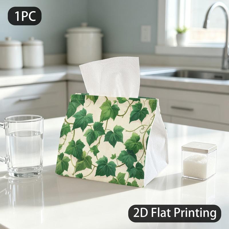 1pc Natural Botanical Ivy Vines Tissue Box Suitable for Restaurant Napkin Holder, Washable Polyester Napkin Dispenser with Ivy, & Dining Decor for or