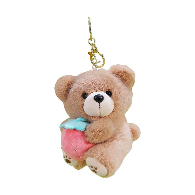Cute Bear Plush Toy With Strawberry Decoration For Bag Accessories And Collectible Gift