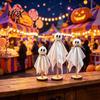 Playful Ghost Table Centerpieces 3 Pcs Halloween Ghosts on Wooden Stand, Vintage Rustic Fabric Sparkling Foam Ball Crafts Figures, Spooky Tabletop