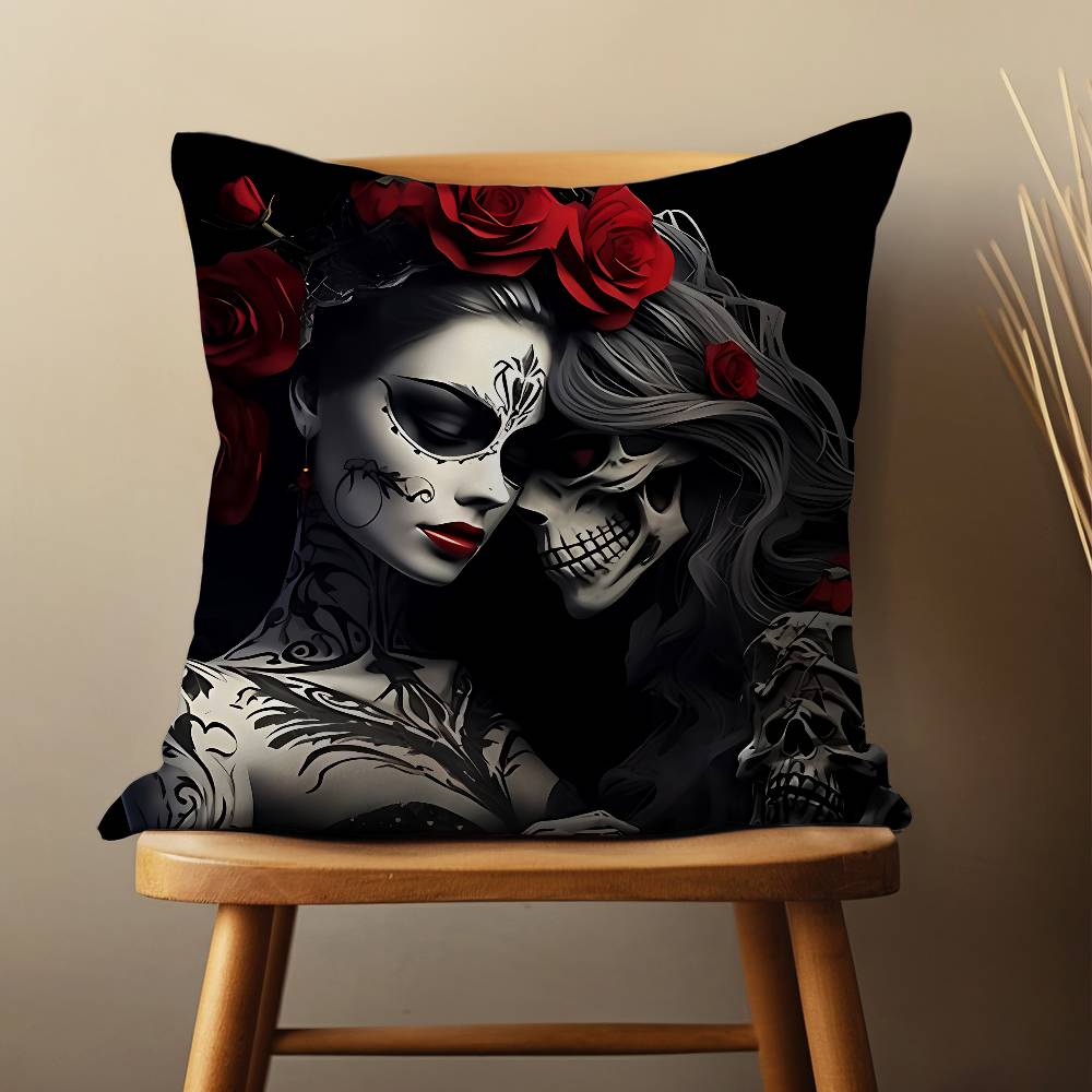 Mexican Skull Girl Catrinas Pillow Case For Room Sofa Cushion Cover Suitable For Home Bedroom Decoration And Protector