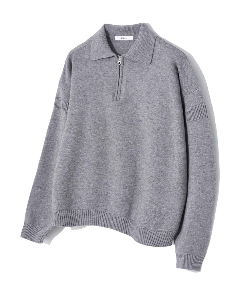 KNITTED Viscose Washable Half Zip Knit Grey