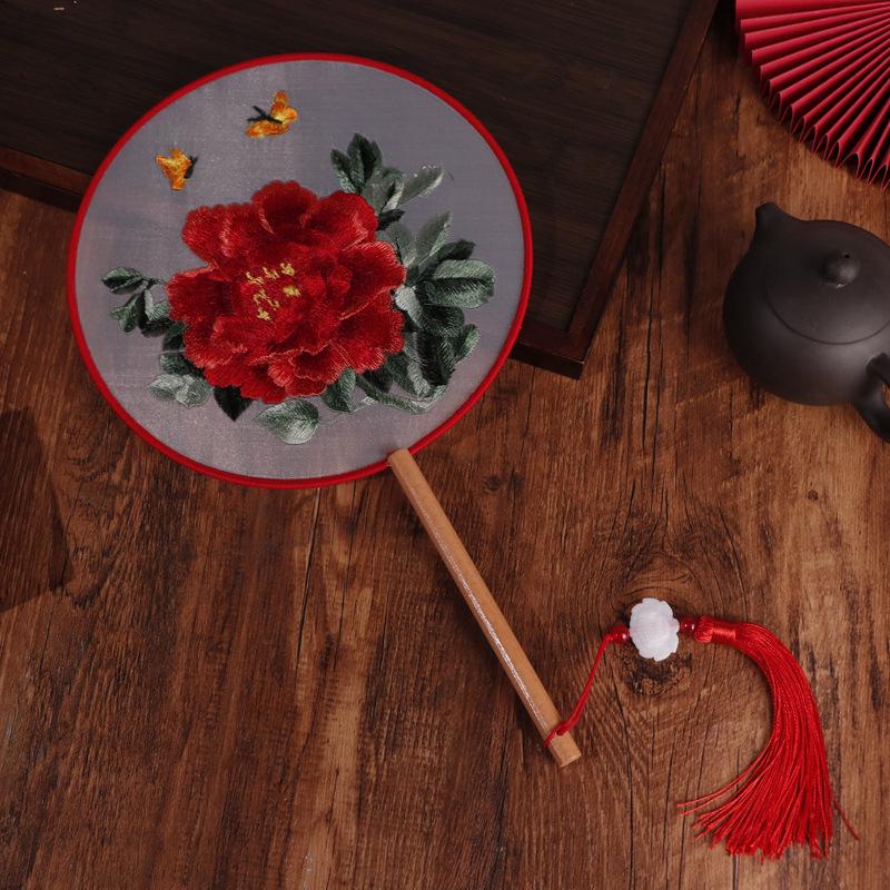 Chinese Double-Sided Embroidered Round Fan for Hanfu or Qipao Dance Performances