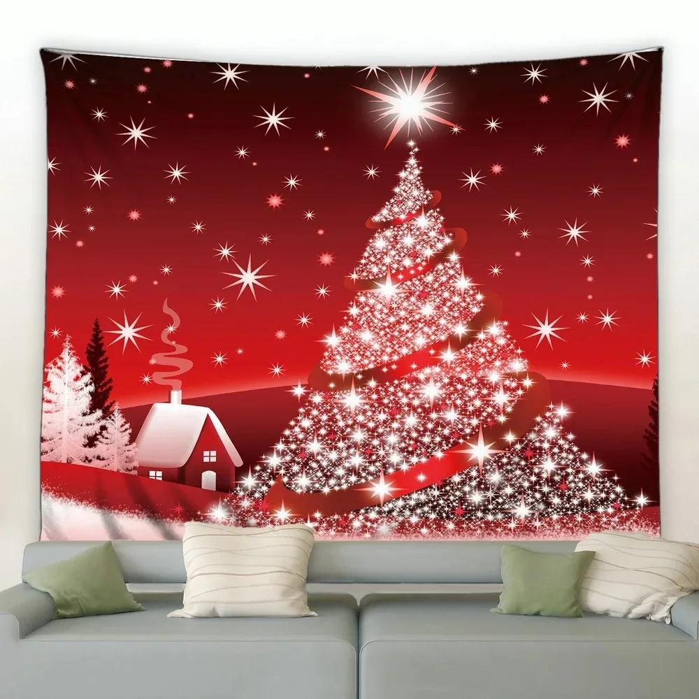 Christmas Cartoon Log House Snowman Tapestry Bedroom Living Room Home Christmas Decoration Tapestry