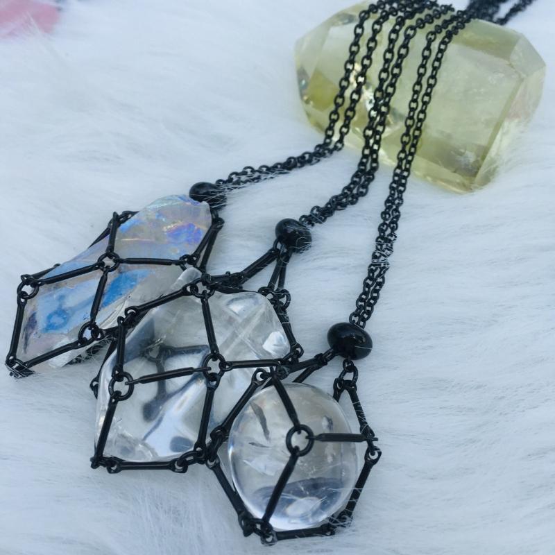 Empty Crystal Stone Holder Necklace Adjustable Natural Crystal Cage Necklace