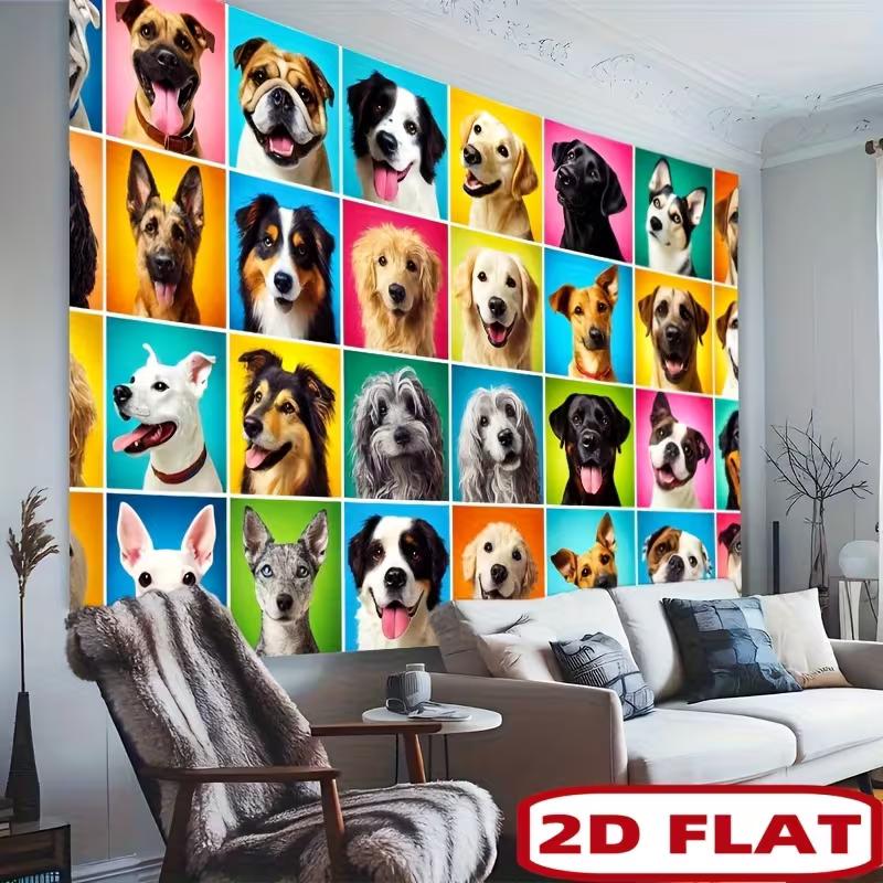 2D Cute Puppy Head Grid Background Cloth Dog Lover Home Wall Decor