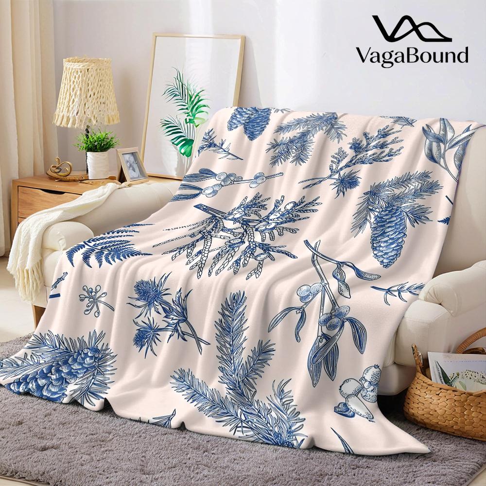 Indigo Pine Bough Flannel Blanket Warm Soft Halloween Christmas Couch Warm Cozy Decorative Decor Gift for All Season