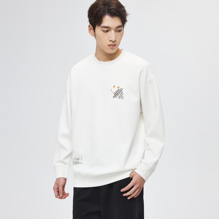 

Men s White Embroidered Round Neck Hoodie - Spring/Autumn 2025, Slightly Loose Fit, Long Sleeve 4XL білий