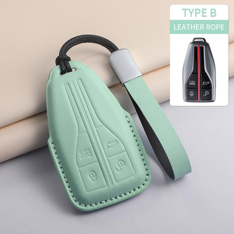 Fashion Car Key Case Cover For Faw Hongqi E-Hs9 High-End H5 H9 Car Keyring Luxury Leather Auto Accessories