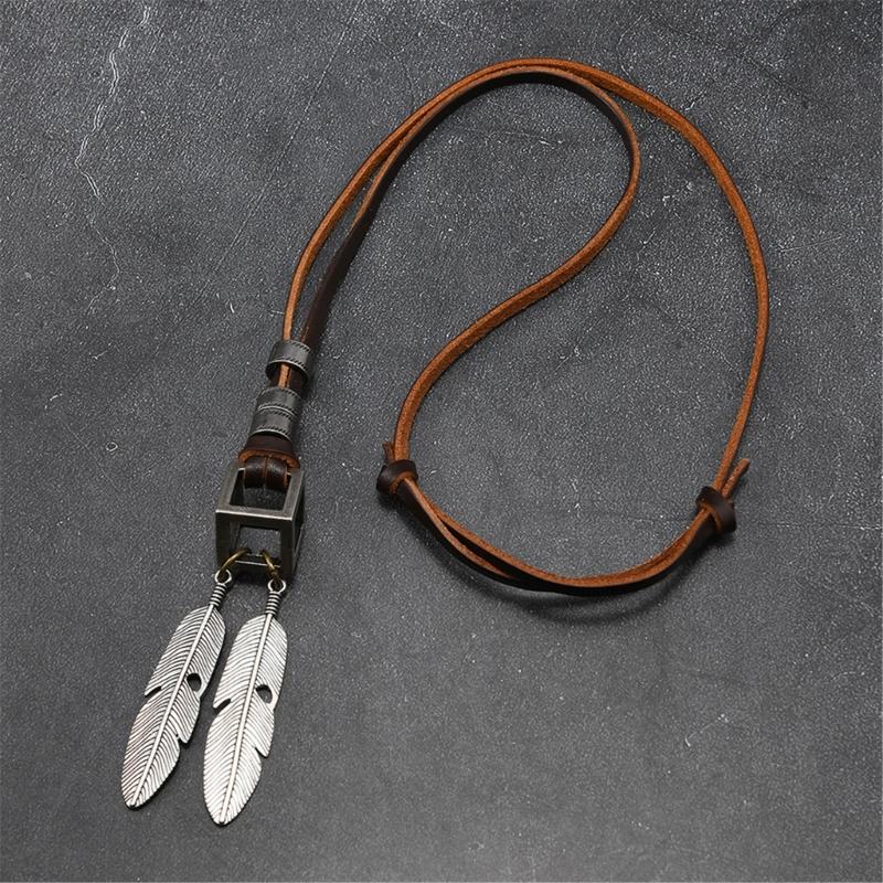 Retro Zinc Alloy Necklace Lightweight Brown Leather Neckchain Jewelry For Everyday Wear And Stylish Occasion