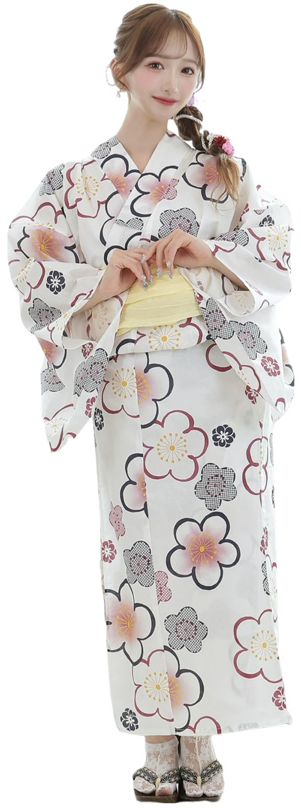 

Yukata Clear Lovely Plum in Full Japanese Heiko Thong Geta Free Size [RAVIR] Women s 3-Piece Set, Heart, Blossoms, Bloom, Clothes, Fluffy, Obi, Set,