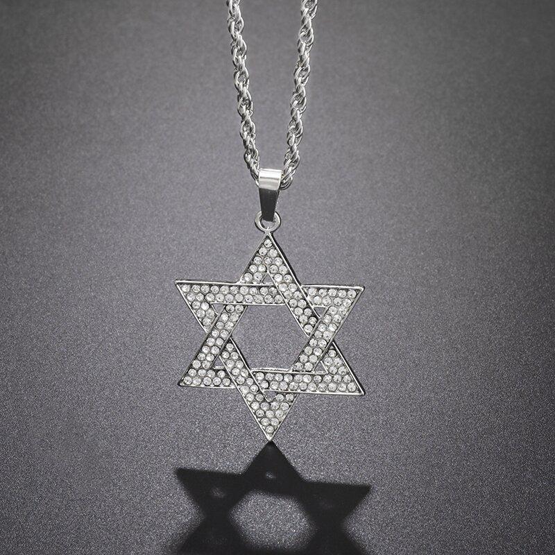 Exquisite Hip Hop Star of David Pendant Men Women Gold Color Star Inlaid Zircon Necklace Charm Trend Jewelry Birthday Gift