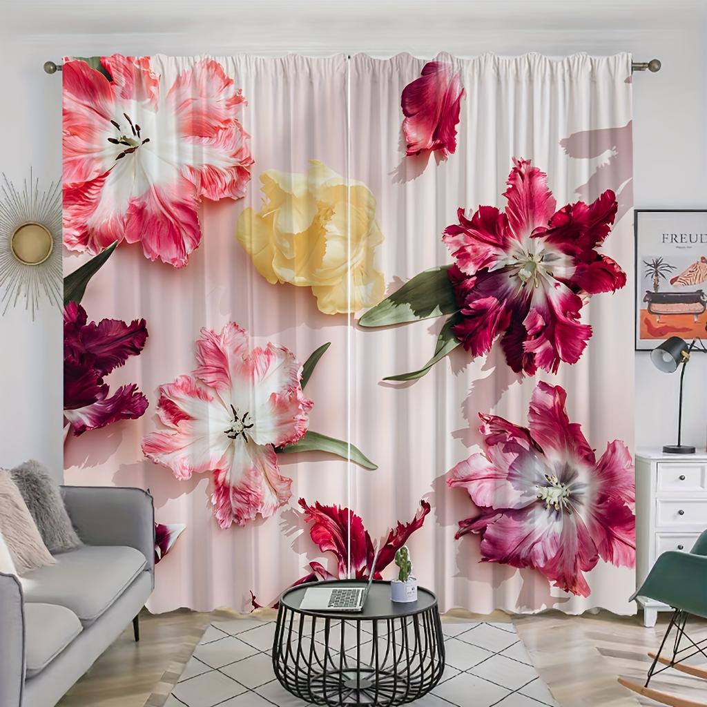 2pcs Colorful Flower Pattern Curtain Decorative Window Drape Window Treatments For Bedroom Living Room Home Decoration cortinas