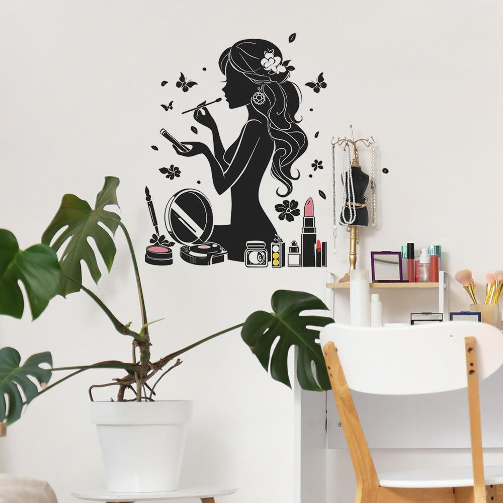 Self-adhesive Woman Makeup Silhouette Mirror Wall Stickers for Dressing Room Beauty Salon Home Decor