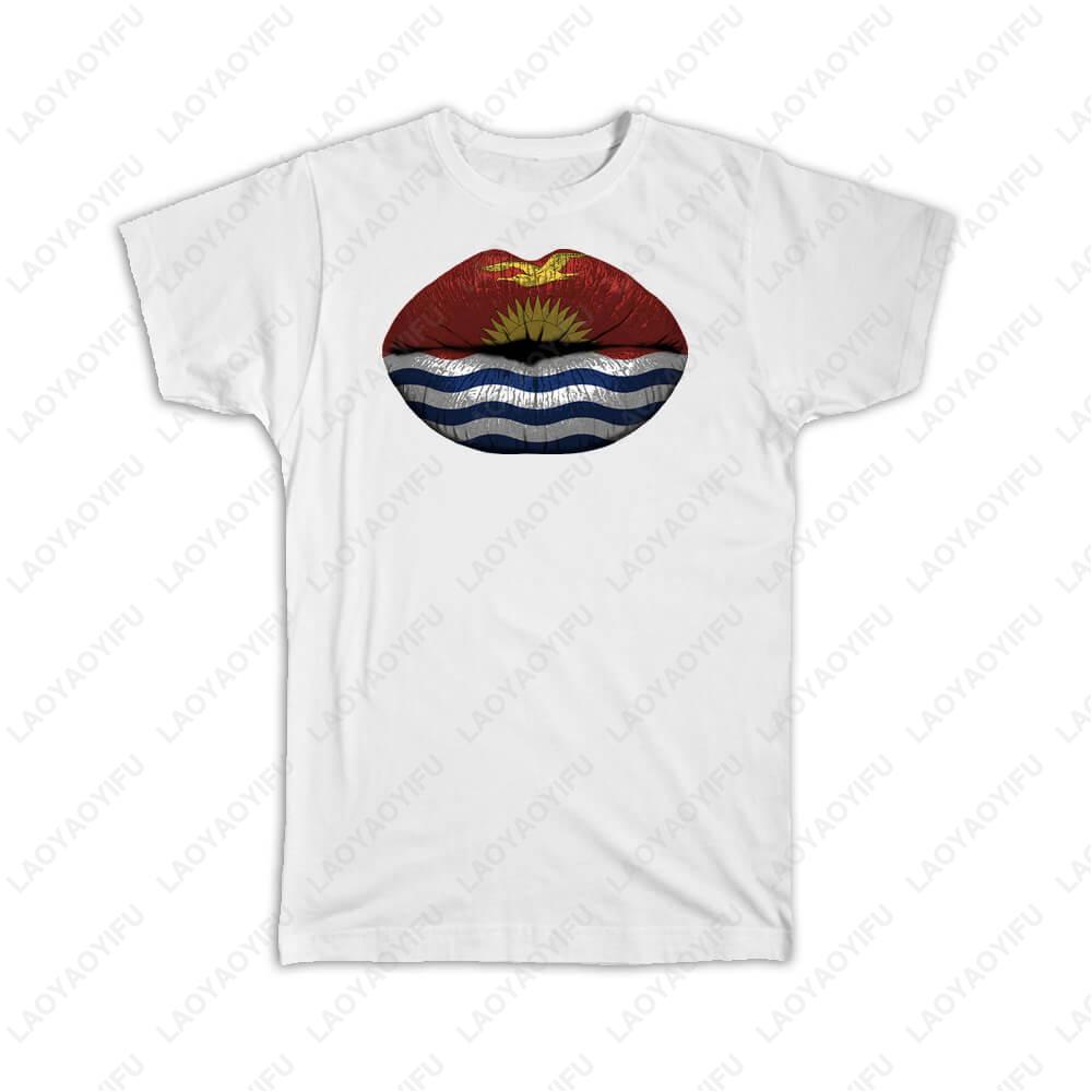 Gift TShirt Lips Kittitian Flag Kiribati Expat Country for Her Women Feminine Summer Oneck Simple Style Printed Tshirt