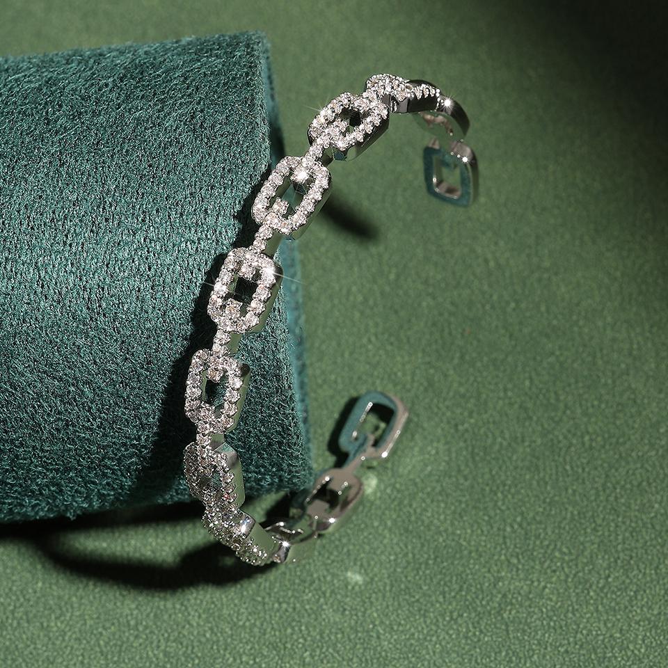 

ZAKOL Роскошный браслет-бэнгл с полыми прямоугольными звеньями из кубического циркония ААА для женщин, изысканные свадебные цирконовые подарки