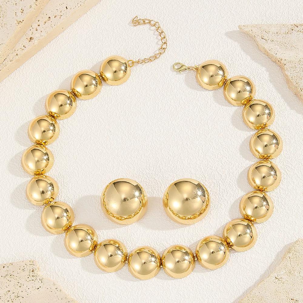 

Hip-Hop Retro Exaggerated Round Bead Chain Necklace Fashionable Individual Metal Trend Elegant Necklace Women Jewelry Accessory