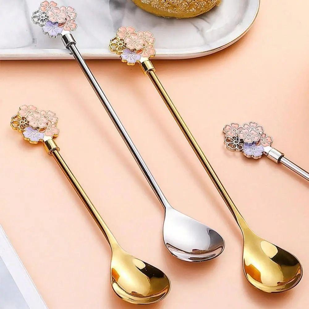 Long Handle Espresso Spoon Cherry Blossoms Ice Spoon Christmas Gifts Tea Spoon  Cocktail